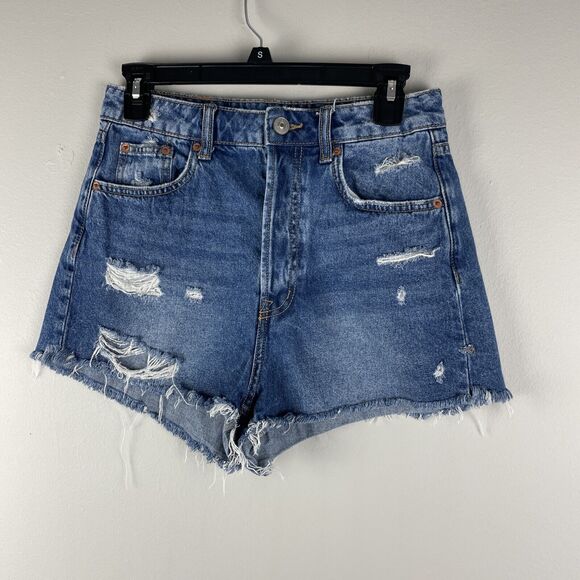 Divided H&M Womens Size 6 Short Shorts High Waist Button Fly Distressed Denim - Picture 1 of 11